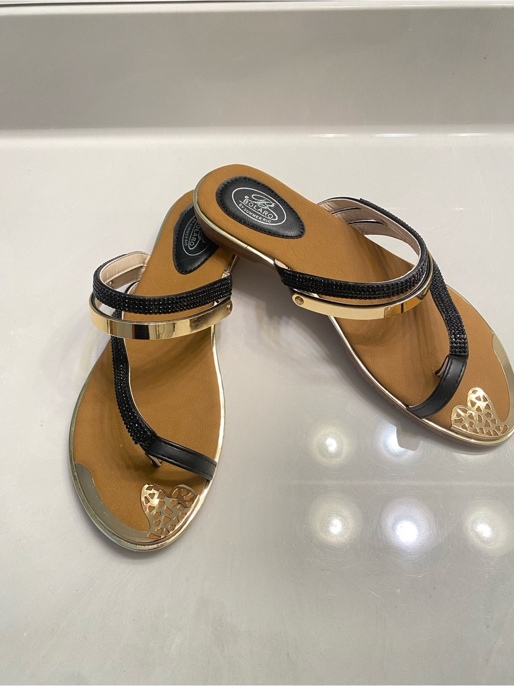 Black and Gold Embellished Sandals Size 8.5